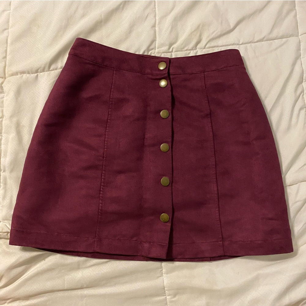 Burgundy suede pencil skirt